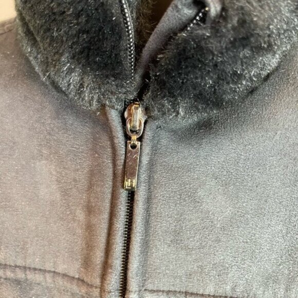 Lady Hathaway Zip Front Jacket Faux Suede Fur Sweater Sleeves Pockets Cozy Top M - Picture 6 of 16